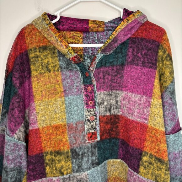 COLORFUL Quarter Button Placket Hoodie Womens 2XL Colorblocked - Picture 3 of 4
